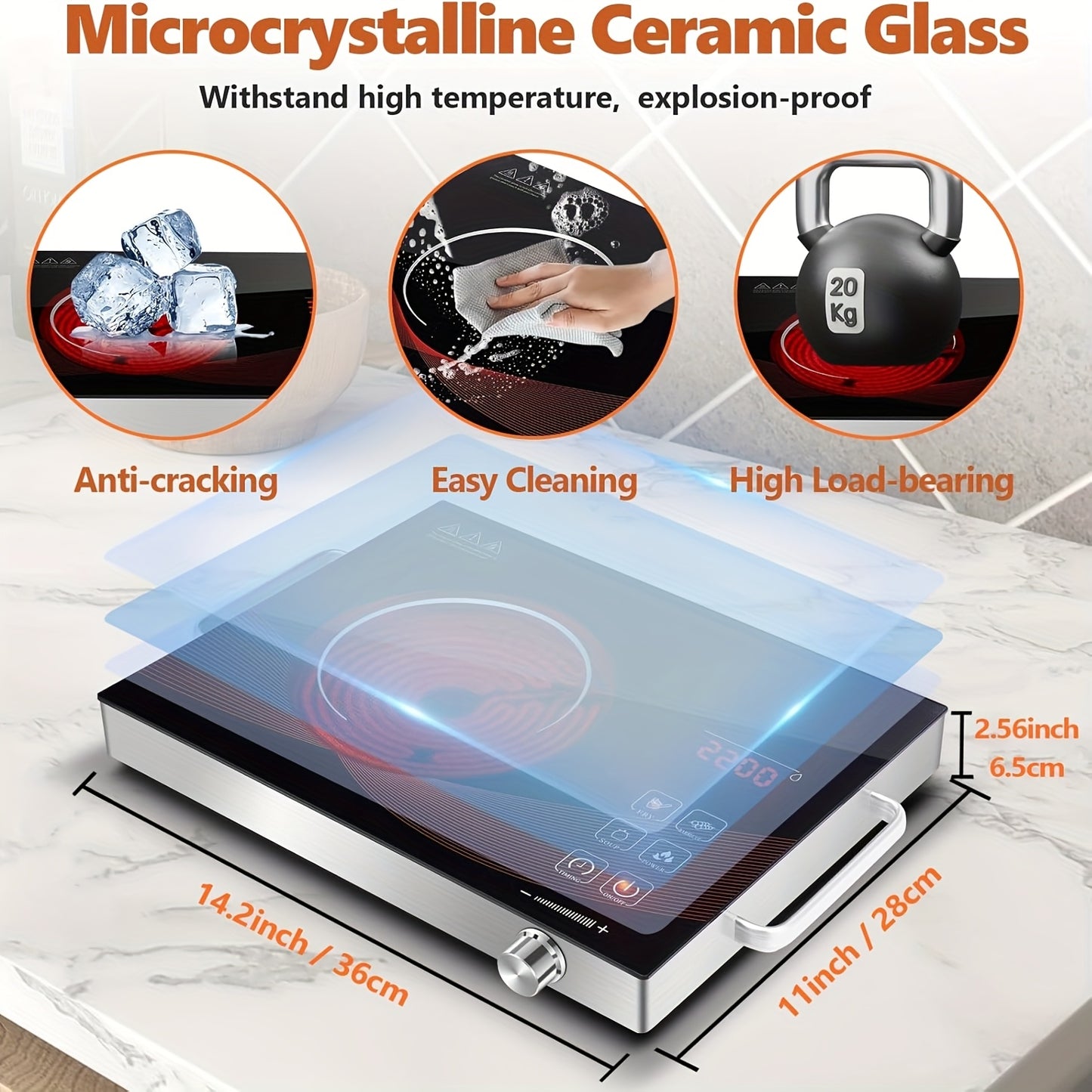 Electric Ceramic Stove, Electromagnetic Stove, Infrared Hot Plate Electric Stove, Portable Cookware Suitable for Cooking 2200W, Adjustable Temperature Control, Dual Control, Induction, Touch And Rotation