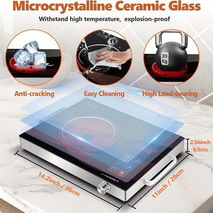 Electric Ceramic Stove, Electromagnetic Stove, Infrared Hot Plate Electric Stove, Portable Cookware Suitable for Cooking 2200W, Adjustable Temperature Control, Dual Control, Induction, Touch And Rotation