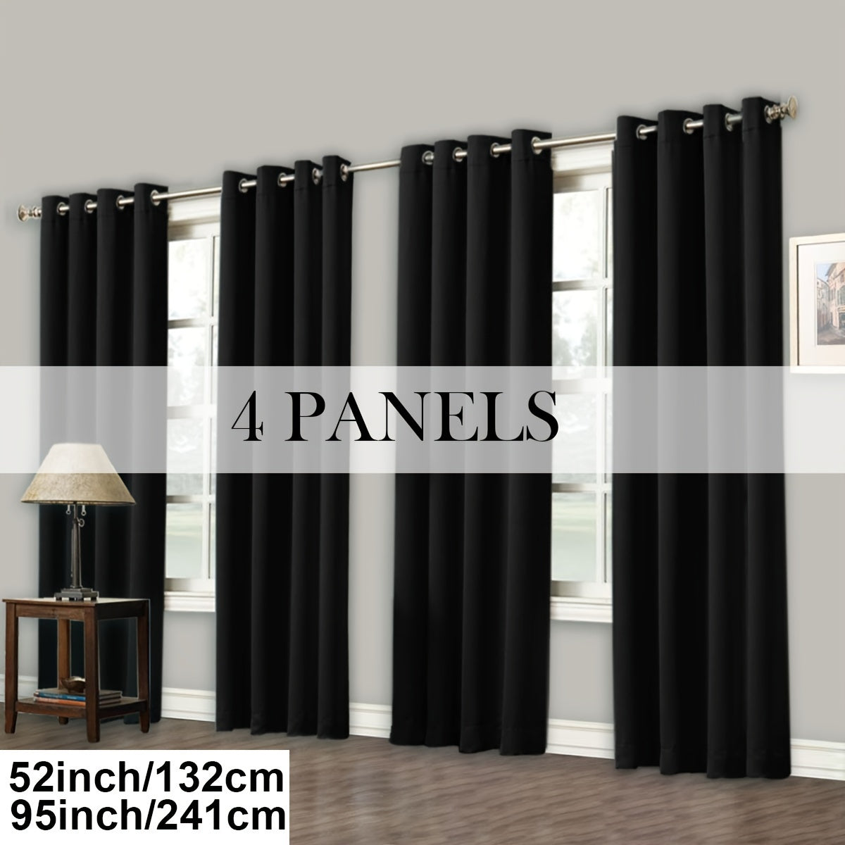 4 Panels Blackout Curtains Grommet Room Darkening Sun Blocked Curtains for Living Room, Bedroom, Set of 4 Panels