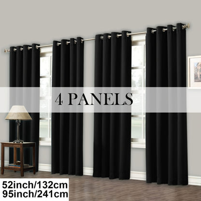 4 Panels Blackout Curtains Grommet Room Darkening Sun Blocked Curtains for Living Room, Bedroom, Set of 4 Panels
