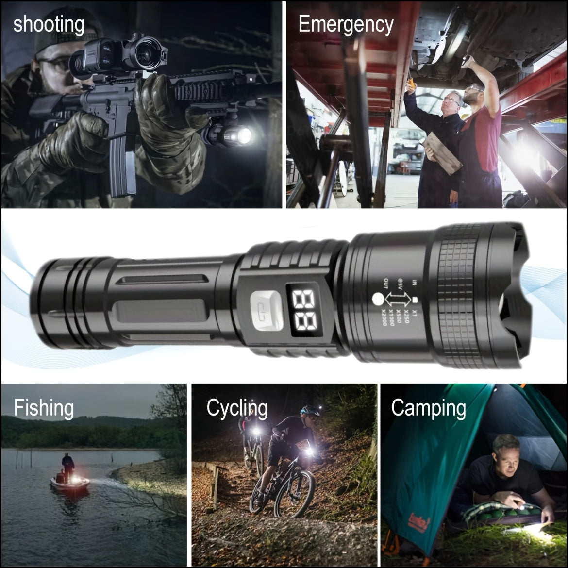 4pcs Rechargeable High-Power LED Flashlights with, Zoomable Spotlight, USB Cable, Super Bright, Long Range, Tactical Work Light for Camping, Hiking, Emergency, IP65, And Travel, Hiking Gear | Robust Flashlight | Flashlight Rechargeable