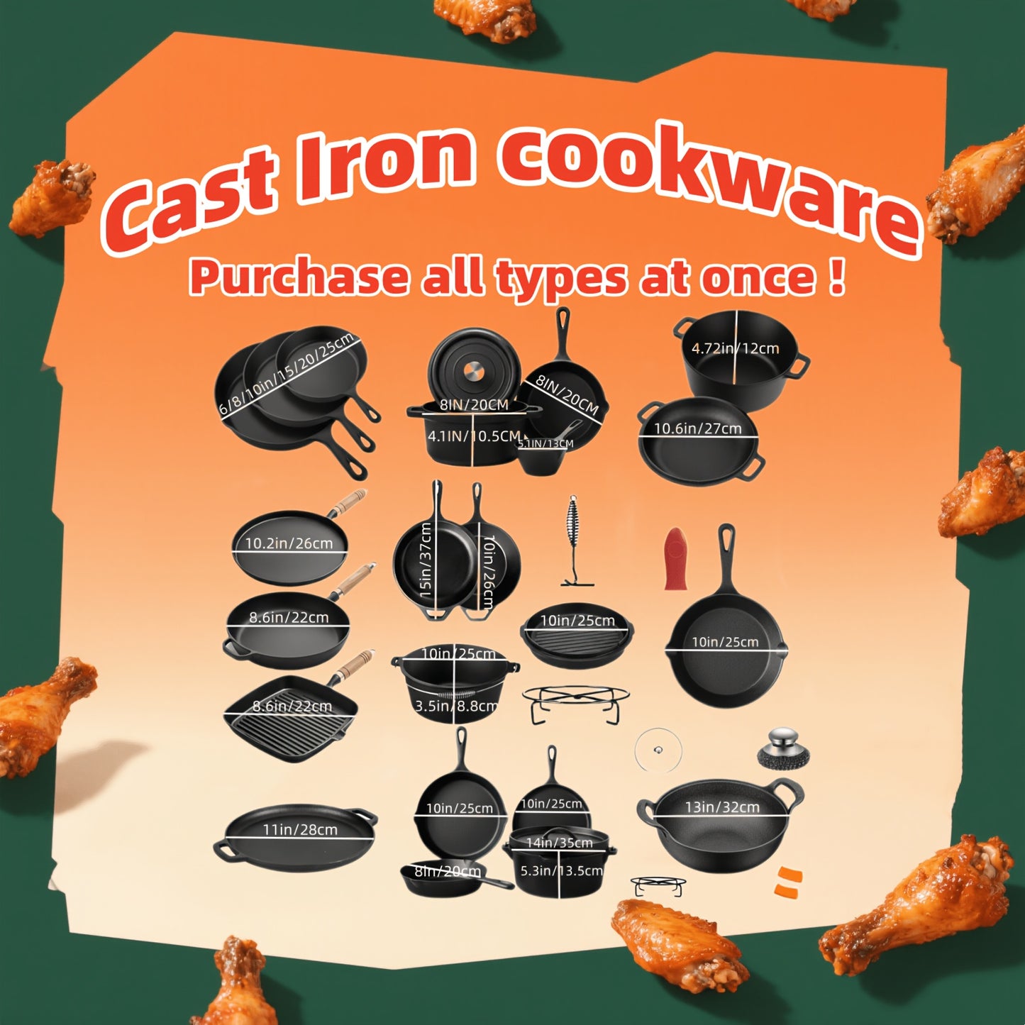 Cast Iron Cookware Sets for Kitchen, Camping & BBQ | Skillets, Dutch Ovens, Griddles & Pizza Pans