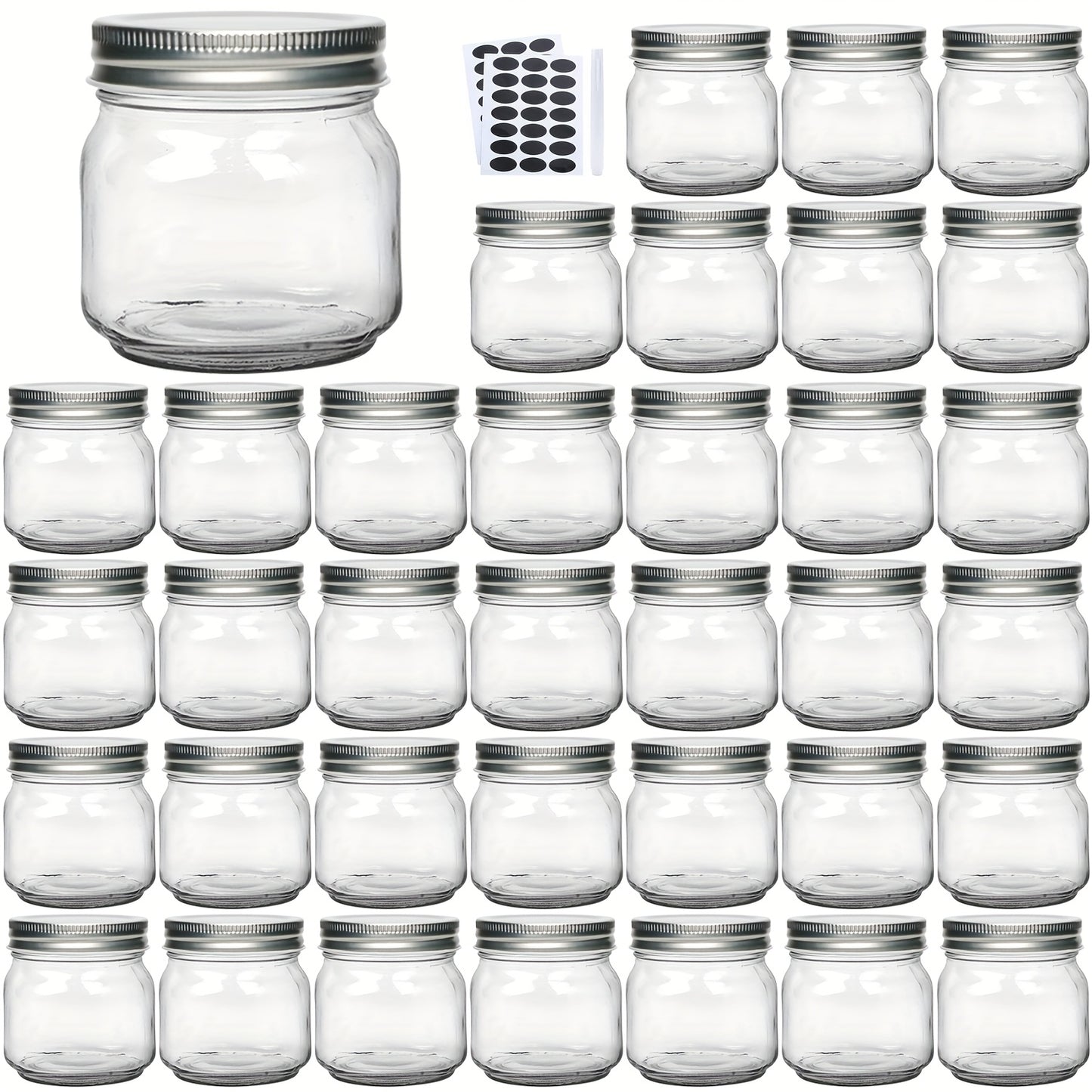 9/18/27/36-Pcs, 8oz Glass Jars with Lids, Regular Mouth Mason Jars for Storage, Spice Canning Jar for Caviar, Herb, Jelly, Jams, Honey, Dishwasher Safe
