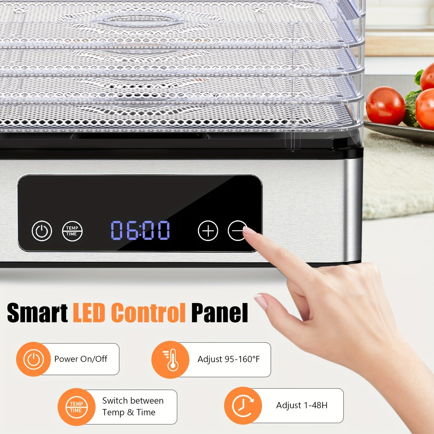 Food Dehydrator Machine, 5 Stainless Steel Trays Food Dryer, 48H Timer And Temperature Control, Recipes Book Included, 420W Dehydrators for Food And Jerky, Herbs, Meat, Fruit