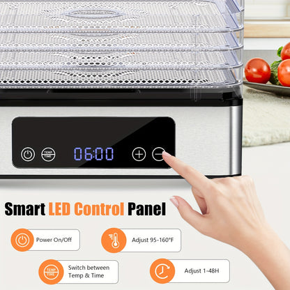 Food Dehydrator Machine, 5 Stainless Steel Trays Food Dryer, 48H Timer And Temperature Control, Recipes Book Included, 420W Dehydrators for Food And Jerky, Herbs, Meat, Fruit