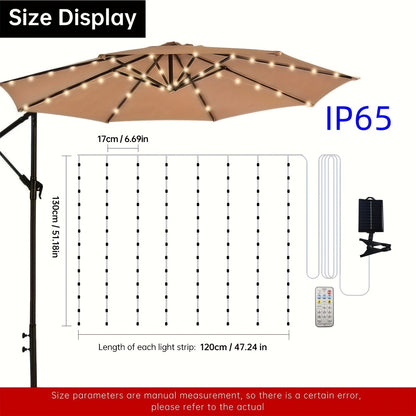 1pc Solar Powered Patio Umbrella Light with 104 LED Lights, Outdoor Market Umbrella Lamp with 8 Modes Remote Control, for Backyard, Deck, Poolside, Beach, Garden, Camping, Party Decoration, Tan, Battery Included