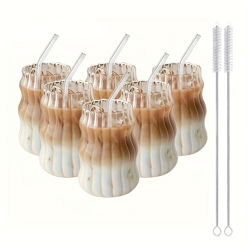 4pcs/6pcs Grinkwell Cloud Design Borosilicate Glass Coffee Cups with Straws, U-Shaped Insulated Tea Cups for Cold Drinks, Bpa-Free, Hand Wash solely, Perfect for Labor Day And Thanksgiving Gifts