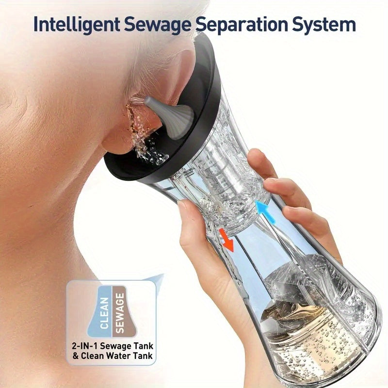 Ear Wax Removal Kit Electric Hydraulic Pro – 3-Speed Water Flushing Ear Cleaner with Temp Sensor, Visual Waste Tank, USB Rechargeable, Nozzle Belt, Medical-Grade Safe Home Ear Care System