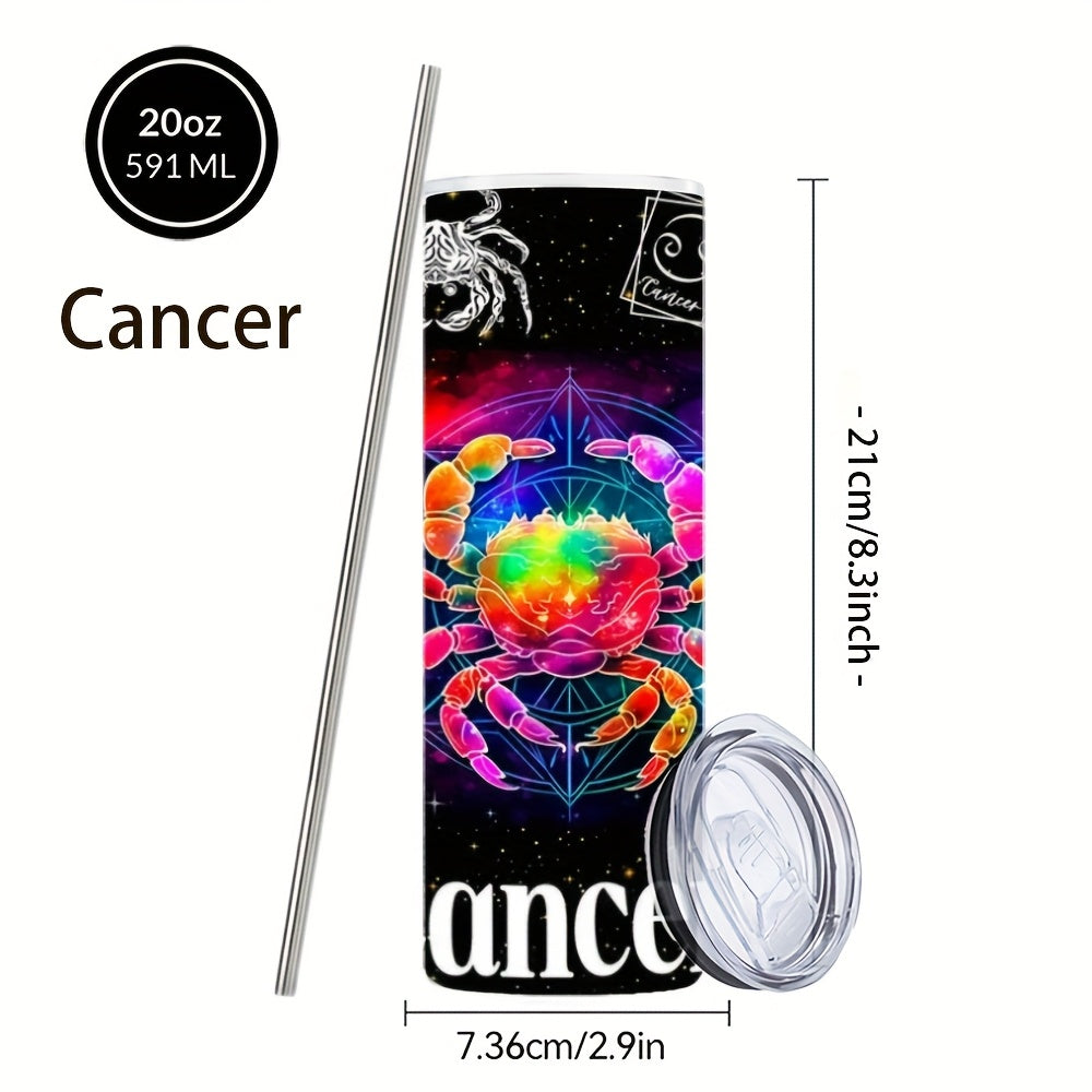 Zodiac Sign Design Coffee Mugs, 304 Stainless Steel Insulated Tumbler with Lid And Straw, Beverage Container & Travel Cup for Hot & Cold Drinks, 20oz Camping Drinkware, Ideal Gift for Birthday, Parties, Holiday, Thanksgiving Day, Halloween, Christmas