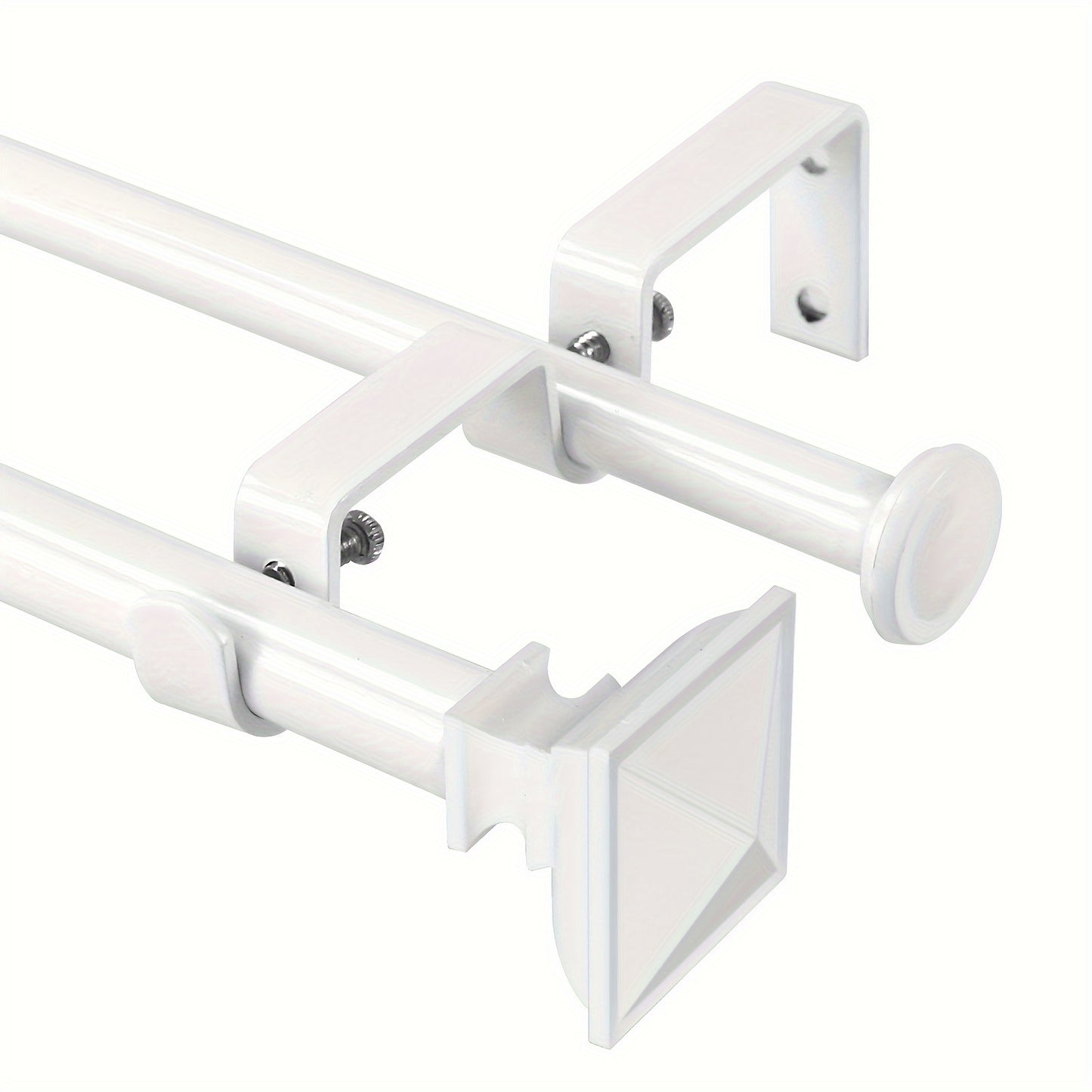 Double Curtain Rods for Window 28-48/ 48-84/ 84-120 Inch, Adjustable Double Drapery Rod with Square Urn Finials, 5/8 Inch Front And 1/2 Inch Back Double Curtain Rod