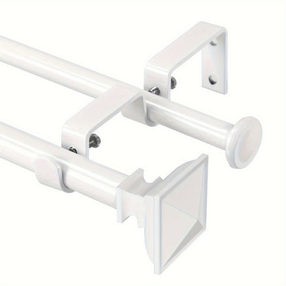 Double Curtain Rods for Window 28-48/ 48-84/ 84-120 Inch, Adjustable Double Drapery Rod with Square Urn Finials, 5/8 Inch Front And 1/2 Inch Back Double Curtain Rod