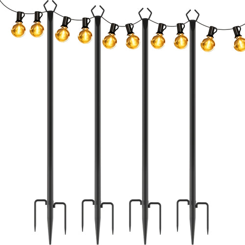 4 Pack 11.1FT Forked String Light Poles, Outdoor Metal Light Stand for Patio, Deck, Backyard & Garden, Rustproof Heavy Duty Poles for Summer Parties, Weddings, Christmas & All Season Decor, No Tools