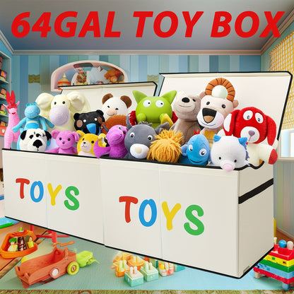 64-Gallon Super-Sized Collapsible Storage Box with Lids - Features Adjustable Dividers for Sturdy Organization of of Different Sizes, Measuring 54"X16"X14". This Extra-Large Chest Is Ideal for Boys And Girls
