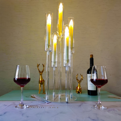 2pcs Elegant Clear Acrylic Candelabra Centerpieces - 5-Arm Design with Shades, Perfect for Weddings & Special Occasions - Durable, Lightweight, Fits 0.87" LED Candles (Candles Not Included), Best for Christmas, Perfect for Thanksgiving