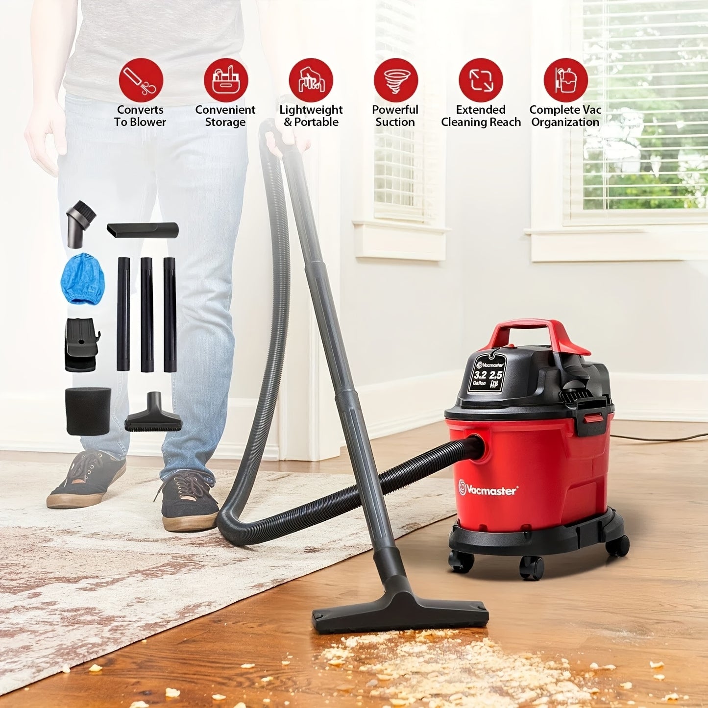 Wall Mount Wet Dry Vacuum 3.2 Gallon 3 Peak HP
