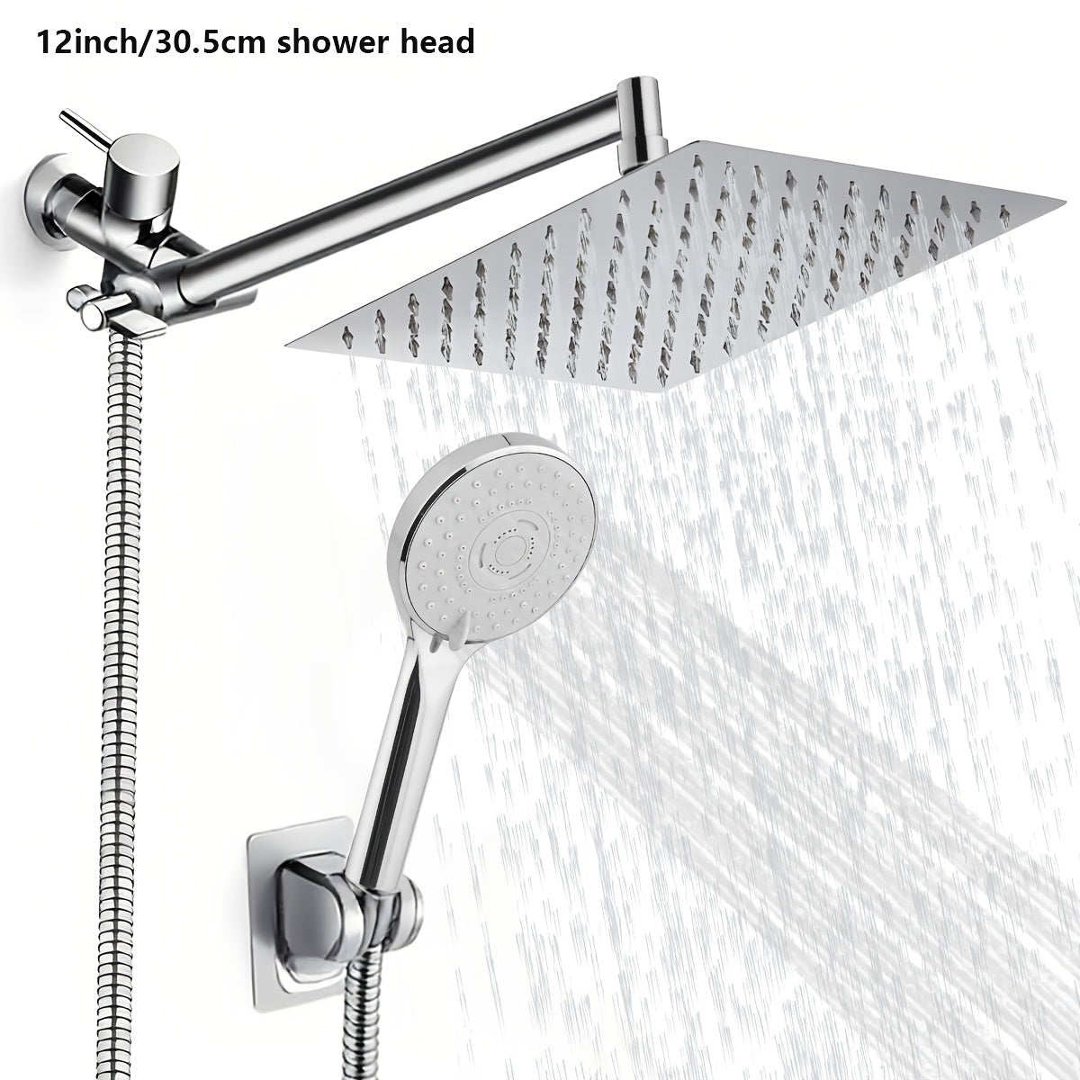 High-Pressure Shower Head Combination with Handheld Spray - 9-Spray Settings Suitable for Bath/Shower, Stainless Leakproof Rainfall Shower System, Adjustable Angle & Hose, Bracket, Polished Square for Modern Bathrooms,for Shower Use Only