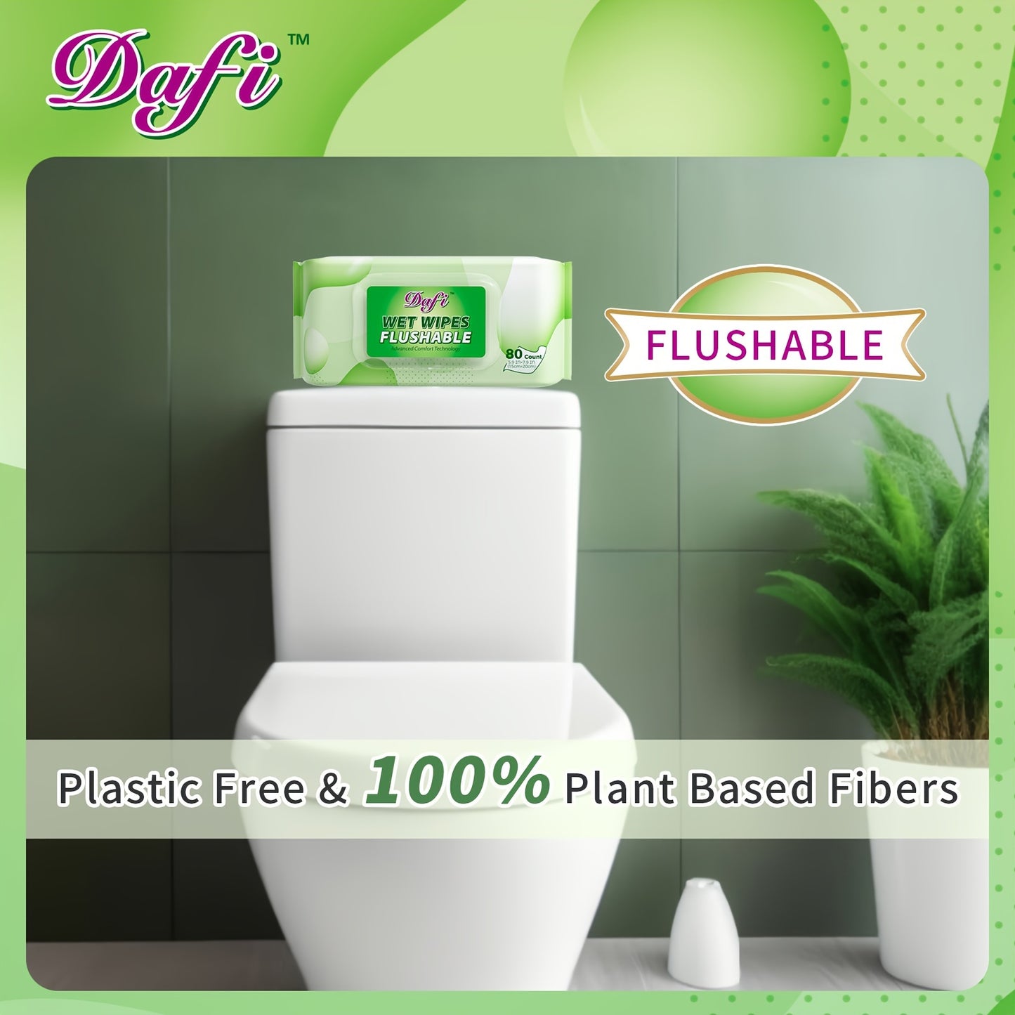 DAFI 15/9/6 Packs Flushable Wipes for Adult Wet Wipes, Total 480 Unscented Toilet Wipes Flushable, No Alcohol & 100% Plant Based Fibers, Septic And Sewer Safe
