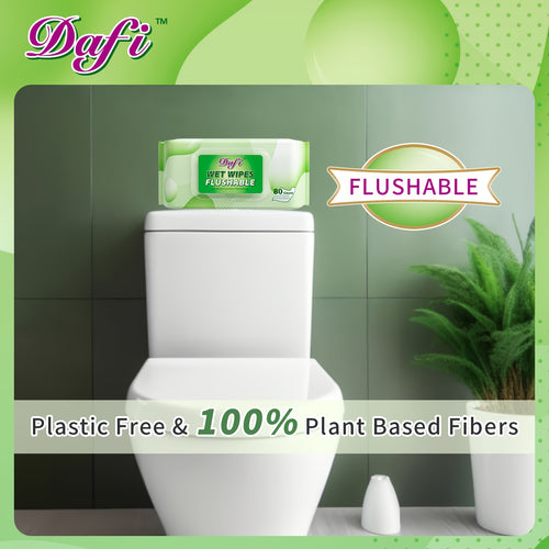 DAFI 15/9/6 Packs Flushable Wipes for Adult Wet Wipes, Total 480 Unscented Toilet Wipes Flushable, No Alcohol & 100% Plant Based Fibers, Septic And Sewer Safe