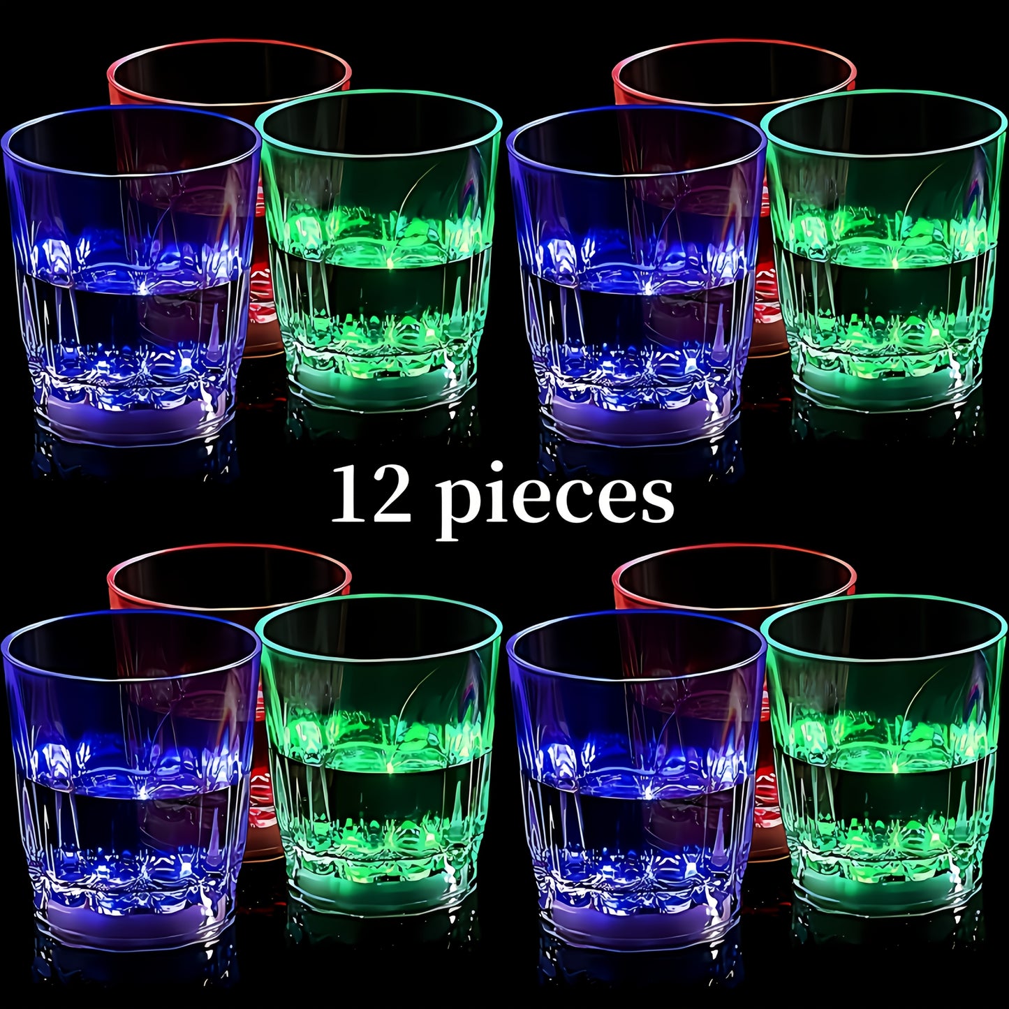 LED Light-Up Party Wine Glasses Set – 12 or 15pcs Glowing Plastic Cups with Colorful LED Lights for Birthday, Bar, Wedding, Holiday & Sports Events