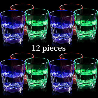 LED Light-Up Party Wine Glasses Set – 12 or 15pcs Glowing Plastic Cups with Colorful LED Lights for Birthday, Bar, Wedding, Holiday & Sports Events