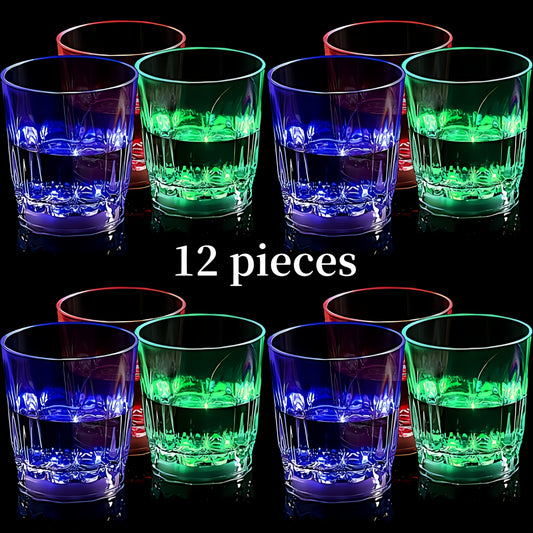 LED Light-Up Party Wine Glasses Set – 12 or 15pcs Glowing Plastic Cups with Colorful LED Lights for Birthday, Bar, Wedding, Holiday & Sports Events