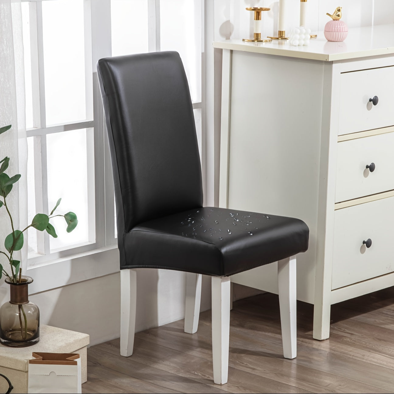 4/6pcs/set 100% Waterproof PU Leather Dining Chair Slipcover Solid Waterproof And Oilproof Stretch Dining Chair Protector Cover, Universal Chair Covers for Dining Room Kitchen Hotel Home Decor