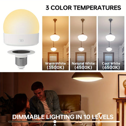 Rechargeable LED Light Bulb E26 3000mAh 400LM with Remote Control – USB Wireless Puck Light, 3 Color Temperatures, 12 RGB Colors, Timer, No Wiring for Lamps Closets Cabinets Indoor Lighting 4 Pack
