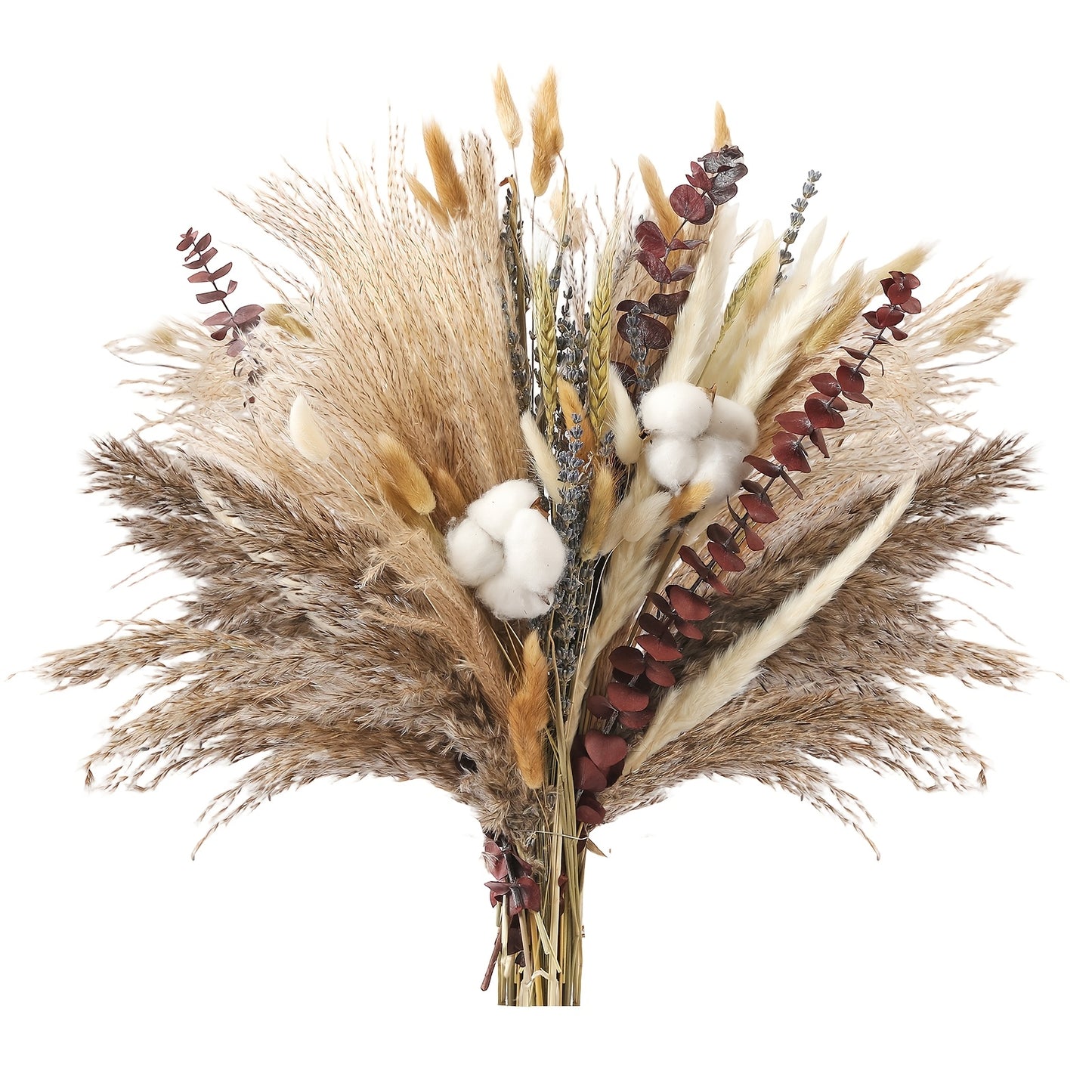 Natural Dried Flower Bouquet - Pampas Grass, Stems, Bunny Tails, Eucalyptus, Lavender & Wheat - Rustic Boho Decor for Home, Fall Decorations for Home, Wedding, Or Gift