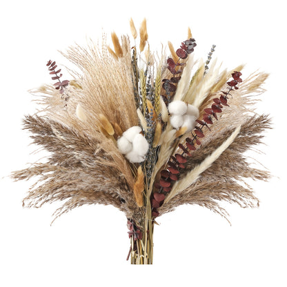 Natural Dried Flower Bouquet - Pampas Grass, Stems, Bunny Tails, Eucalyptus, Lavender & Wheat - Rustic Boho Decor for Home, Fall Decorations for Home, Wedding, Or Gift