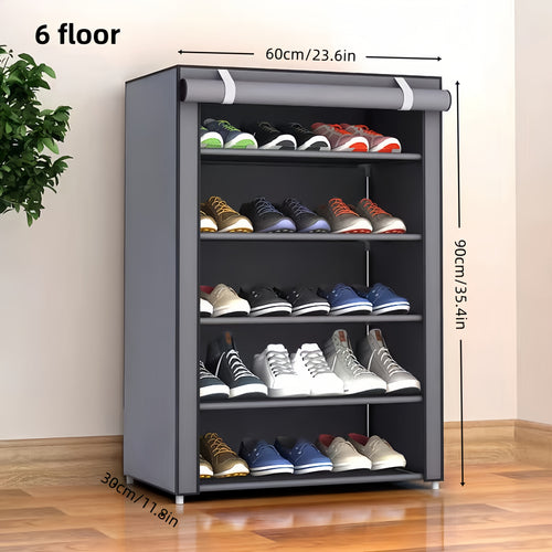 6/8/10 Layer High-Capacity Shoe Rack, with Dust Cover, Multi-Functional Storage Rack, Pipe Diameter 12Mm, Shoe Rack at The Door Saves Space, Easy to Assemble, Suitable for Household Shoe Racks And Wardrobes