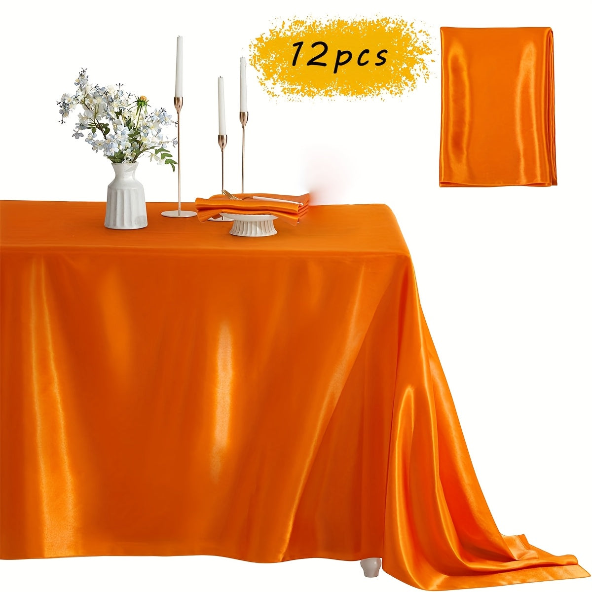 12pcs Satin Tablecloth, 57" X102" Silky Satin Tablecloth, Rectangular Bright Color Tablecloth, Smooth Fabric Tablecloth Covering, Suitable for Wedding Banquet, Birthday, Outdoor Party, Wedding Outdoor Event, Banquet Helloween Christmas