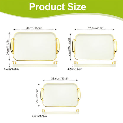 3pcs Handled Tray Set, Measuring 16.5/15/13.2 Inches, Ideal for Serving Food at Large Gatherings. Reusable White Plastic Rectangular Trays Perfect for Holding Meals, Dinners, Cakes, Turkey, Cheese, Fruit, And Appetizers