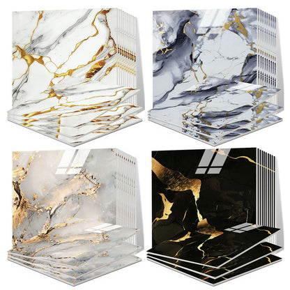 Self-Adhesive Marble Tile Stickers 11.8x11.8in Peel and Stick Wall Tiles for Bathroom Kitchen Backsplash – Waterproof 3D Glossy Imitation Marble Wall Panel, Easy to Install, 50 or 100 Pack