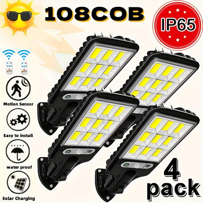 Solar Powered Street Light, 8/4/2pcs with Body Motion Sensor, 108COB Reflector LED Security Wall Lamp, with Remote Control, 3 Working Modes, for Garden Patio Porch Door Garage Spotlight, Thanksgiving New Year Christmas Gift Use-Lightup Your Home.