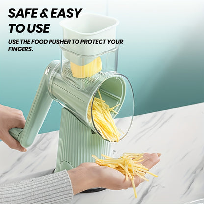 5-in-1 Manual Rotary Cheese Grater With Handle Interchangeable Blades, Easy To Clean Vegetable Slicer Shredder Set Strong Suction Cup Base Ideal For Fruits, Vegetables, And Nuts Multifunctional Kitchen Essential With Suction Cup Stability