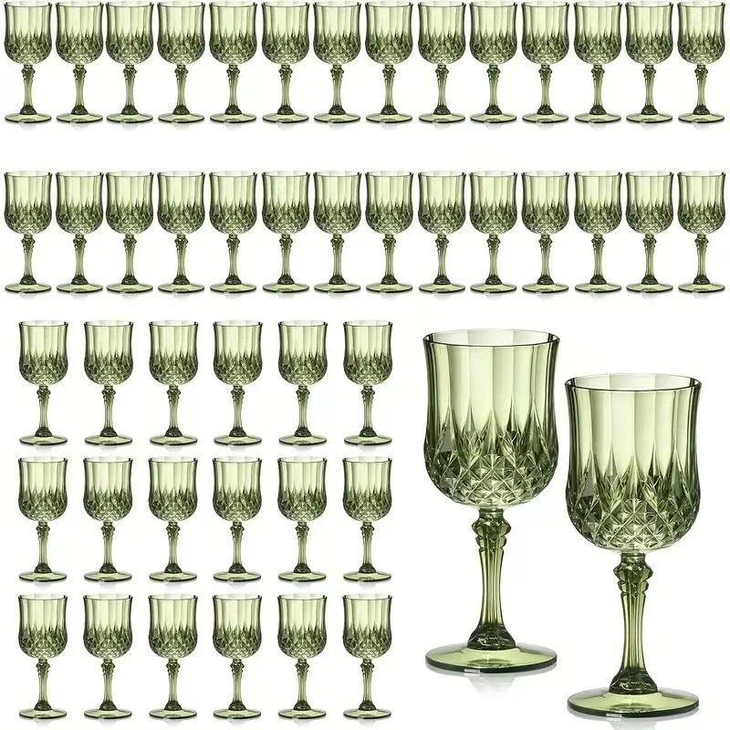 48pcs Pack 7oz Shatterproof Vintage Champagne & Wine Glasses - Unbreakable Plastic Goblets Suitable for Parties, Weddings, Outdoor Events - Crystal Finish Reusable Wine Cups, Elegant Party Wine Glasses (No Break)