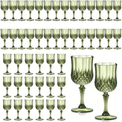 48pcs Pack 7oz Shatterproof Vintage Champagne & Wine Glasses - Unbreakable Plastic Goblets Suitable for Parties, Weddings, Outdoor Events - Crystal Finish Reusable Wine Cups, Elegant Party Wine Glasses (No Break)
