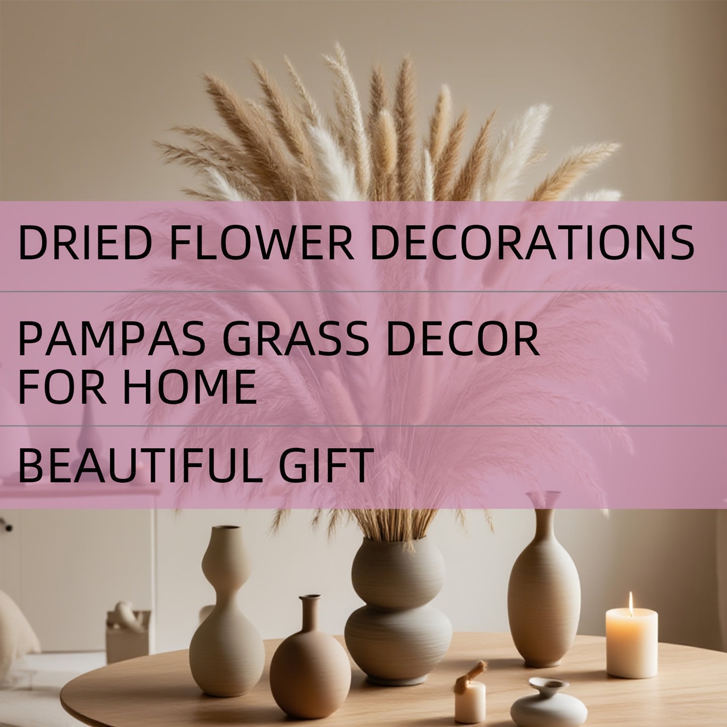 125pcs [Bohemian Flair] Pampas Grass Bouquet | Bunny Tails & Dried Flower Decor For Home & Weddings