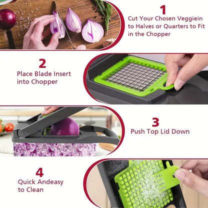 16-In-1 Vegetable Chopper, Professional Onion Chopper, Multi-Functional Food Chopper, Kitchen Vegetable Slicer And Dicer, Vegetable Chopper with 8 Blades, Carrot Chopper with Container Father Gift
