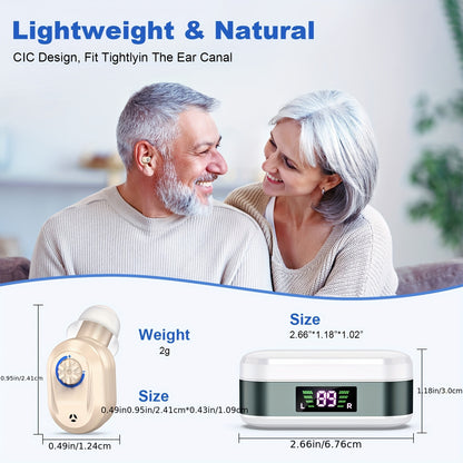 In-Ear Invisible Hearing Aid for Seniors – AI Noise Cancelling, Volume Control Knob, 20Hr Battery, Type-C Digital Display Charging Case, 2.2g Ultra-Light, Rechargeable Hearing Amplifier, 5 Colors