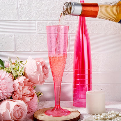 PUREDOVE 25/50pcs of Transparent Pink Plastic Champagne Glasses, Disposable Mimosa Cups, Pink Plastic Wine Glasses, Made from -Grade PS, Free of BPA, Sturdy, And Elegantly Shaped for Weddings, Cocktails, Holidays, And Outdoor Events