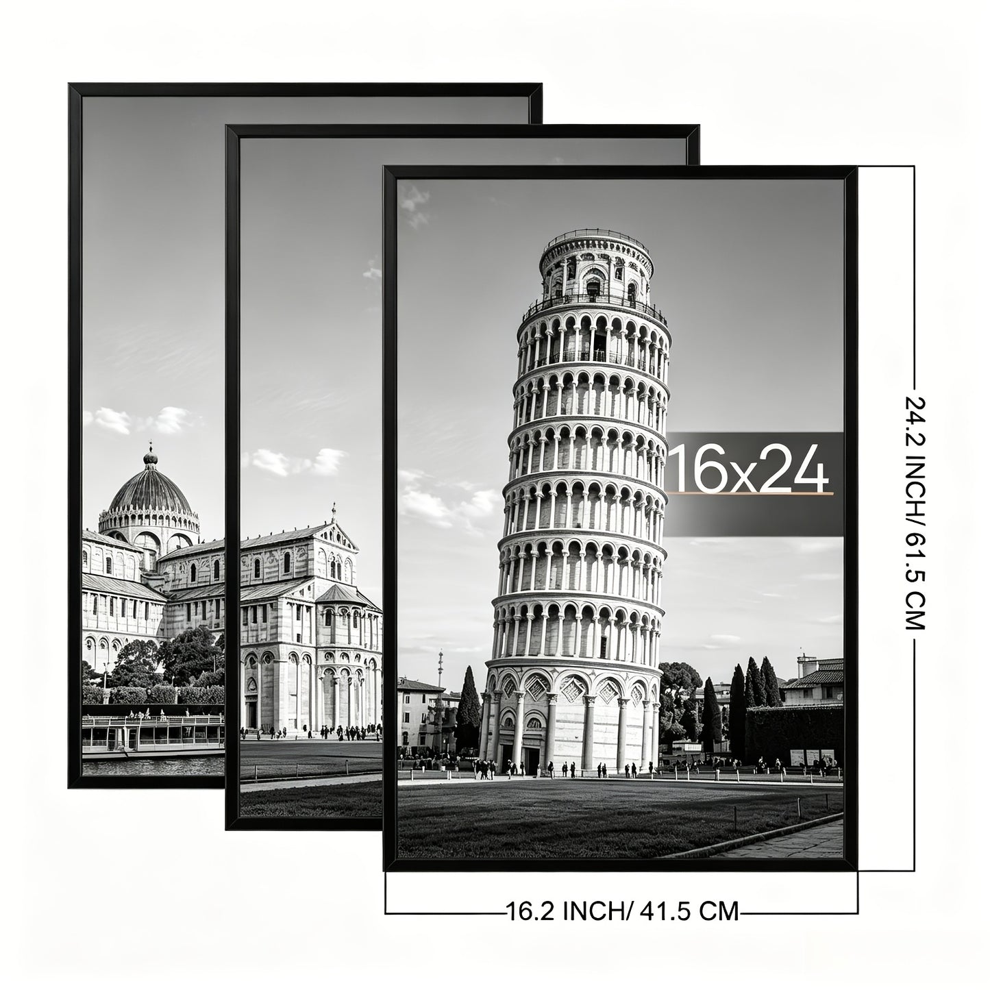 16x24 Picture Frame Set of 3, Poster Frames 16 x 24 Inch with Scratch-Proof Cover, Slide-In Assembly, Horizontal & Vertical Wall Mount Display - Black, Gold, Natural