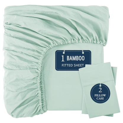 Bamboo Sheets Sets, Cooling, Breathable, Soft, Deep Pocket, Queen Size Extra Thick 3pcs Set (1 Fitted Sheet, 2 Pillowcases), Bottom Sheet, Fits Mattress Up To 15" Deep - Sepia Rose