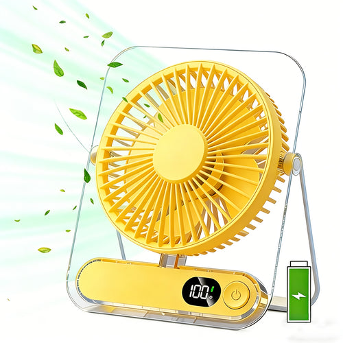 Portable USB Rechargeable Desk Fan with 3000mAh Battery - Ultra-Quiet 5-Speed Adjustable 180° Foldable Design, Digital Power Display, Acrylic Material for Home Office Travel, Versatile Cooling Device, Lightweight Cooling Fan