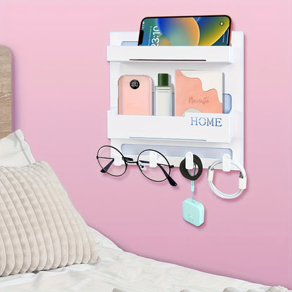 Floating Shelves Wall Mount Self-Adhesive Bedside Shelf Organizer for Bedroom - No Drill Stick On Wall Shelf for Phone Remote Control Small Items - Aesthetic Room Decor Storage for Girls Teen Bedroom