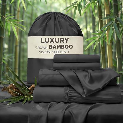 Cooling Sheet & Pillowcase Sets - 4pcs Iconic Collection Bedding -Rayon Derived From Bamboo, Deep Pocket Up to 14" Hotel Luxury, Extra Soft, Cooling Bed Sheets - Wrinkle, Fade, Stain Resistant Suitable for Room Decor Children's Rooms