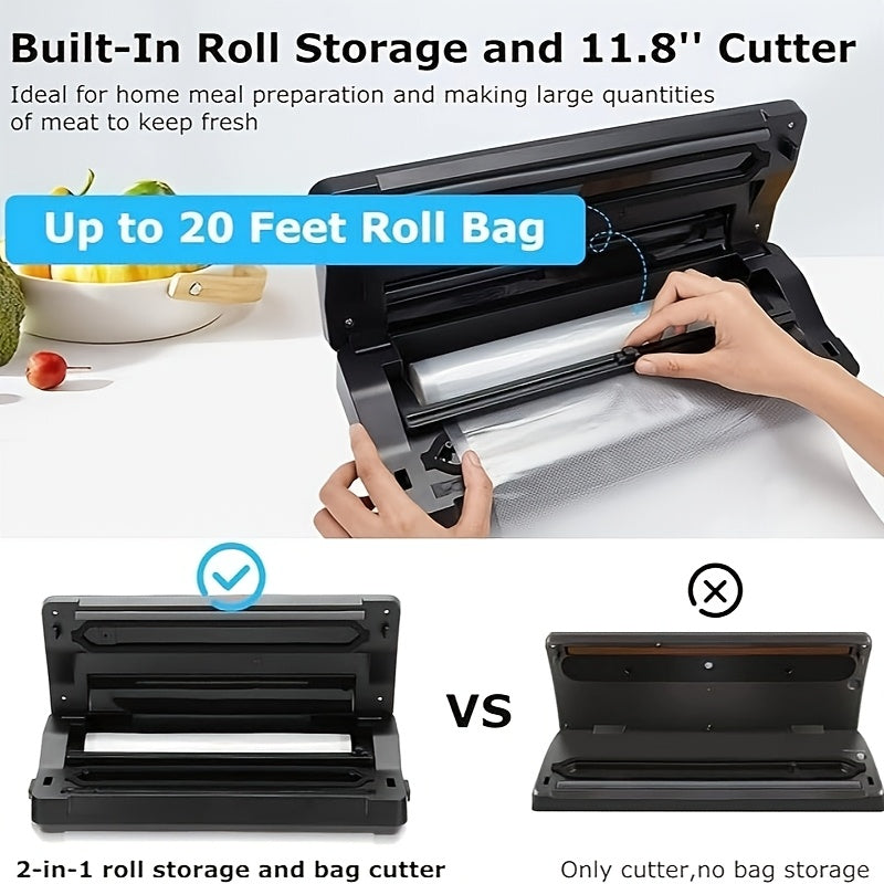 1pc 85 KPa for food Vacuum Sealer | Kitchen Essentials | 10-in-1 With Bag Storage And Cutter For Food Vacuum Sealing With 5 for food Modes For Moist/Dry/Canning, Father'S Day Gift, Independence Day Gift