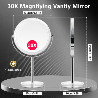 Upgraded 30X Vanity Makeup Mirror With Stand, Double Sided 1X/30X Magnifying Mirror With Detachable Design, 360° Rotation, Portable For Travel & Home Use, Ideal Gift For Women, Birthday Gift, Mothers Day Gifts For Mom