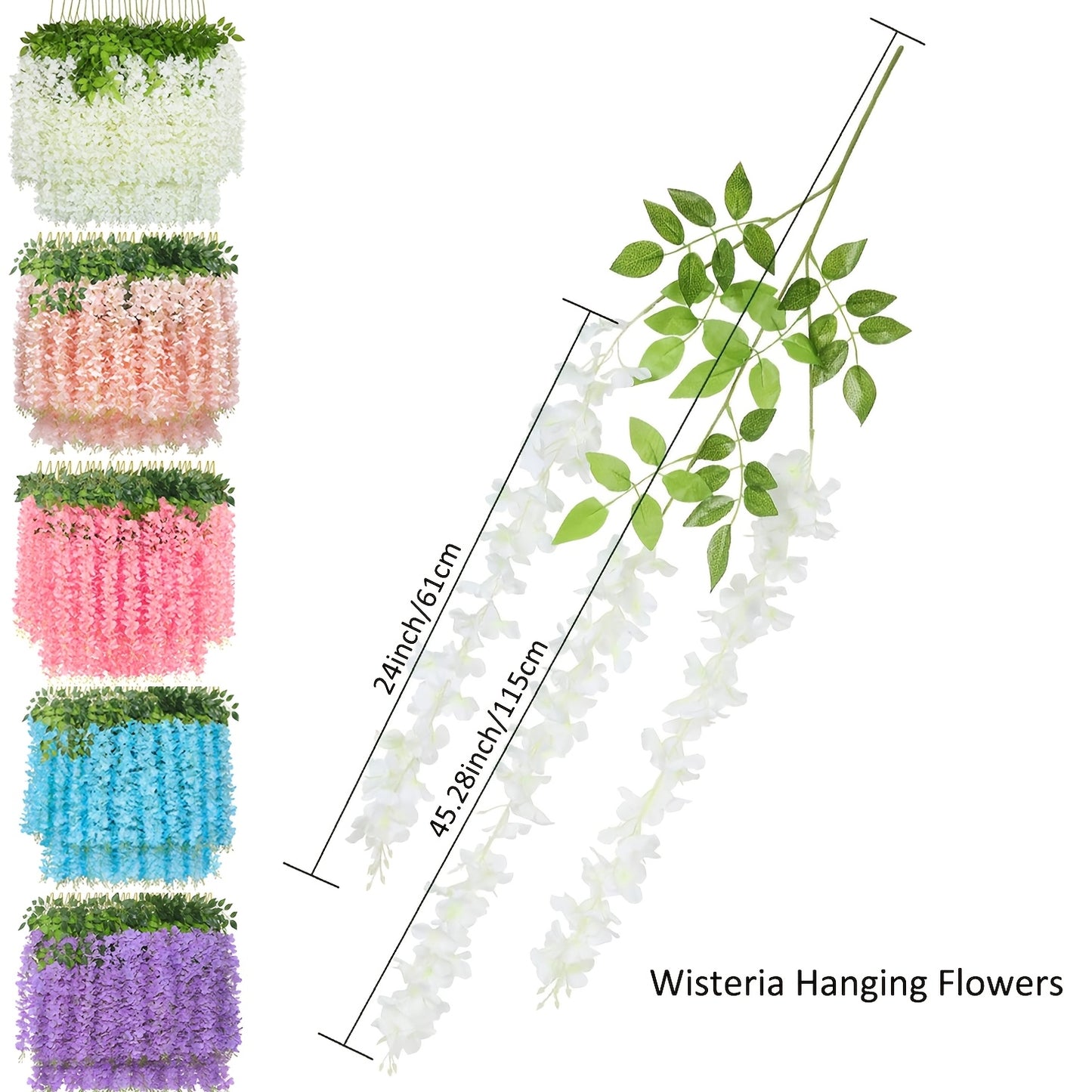 24 Pack Wisteria Hanging Flowers, Hanging Flowers, Wisteria, Fake Hanging Flowers, Fake Wisteria, Hanging Flowers for Decoration, Wedding, Garden, Wall Decoration, 3.6 Feet Long
