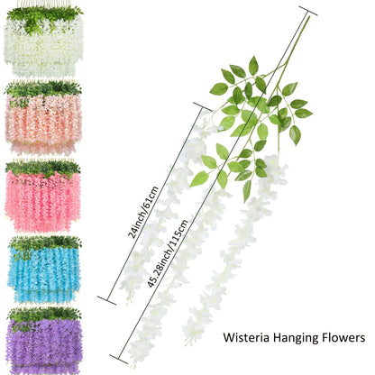 24 Pack Wisteria Hanging Flowers, Hanging Flowers, Wisteria, Fake Hanging Flowers, Fake Wisteria, Hanging Flowers for Decoration, Wedding, Garden, Wall Decoration, 3.6 Feet Long